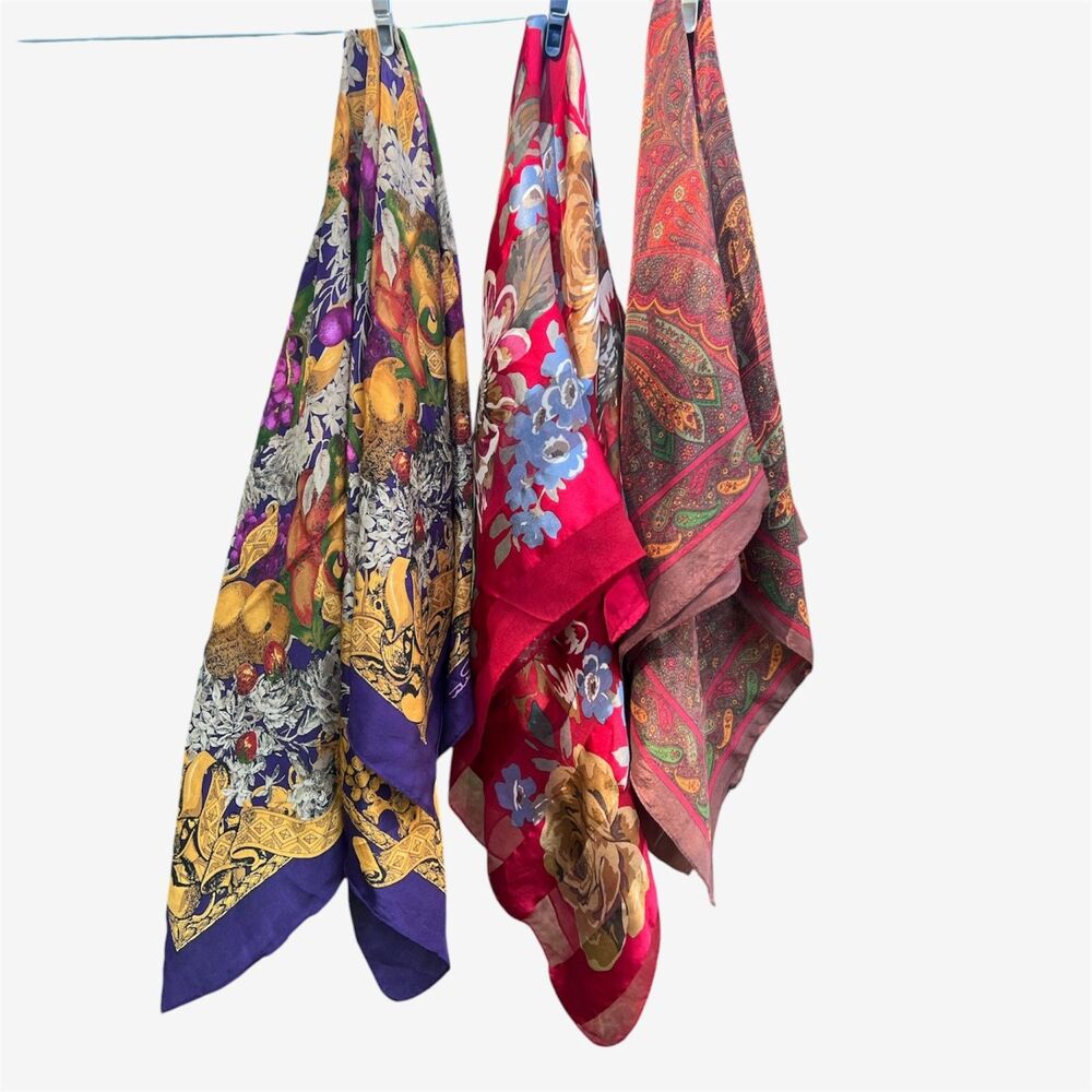 Lot Of 3 Silk Scarves Crafts Repurpose Paisley Floral